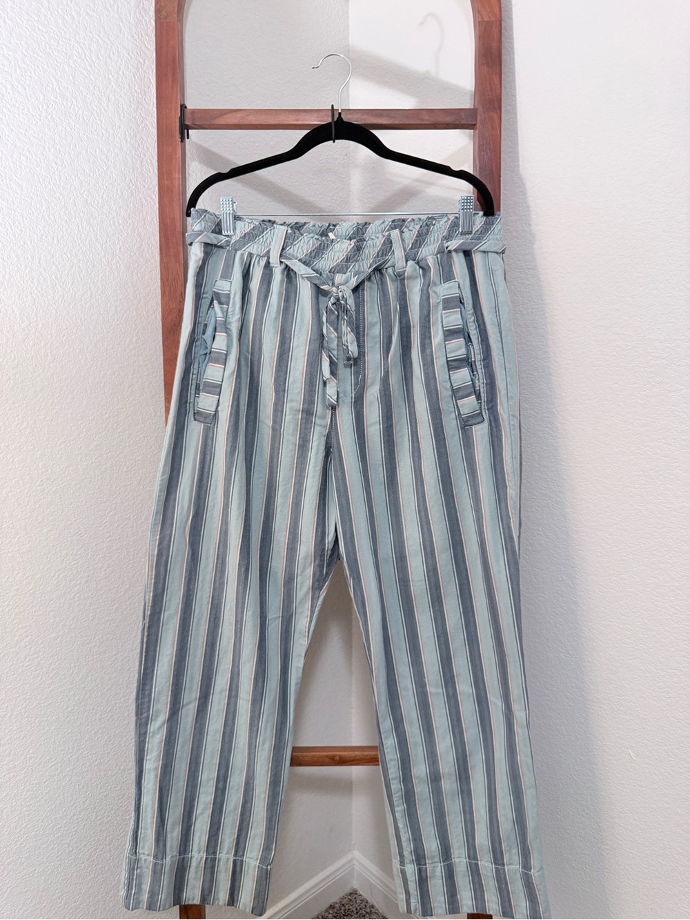 Free People Marielle Stripe Cotton Drawstring Straight Leg Pants